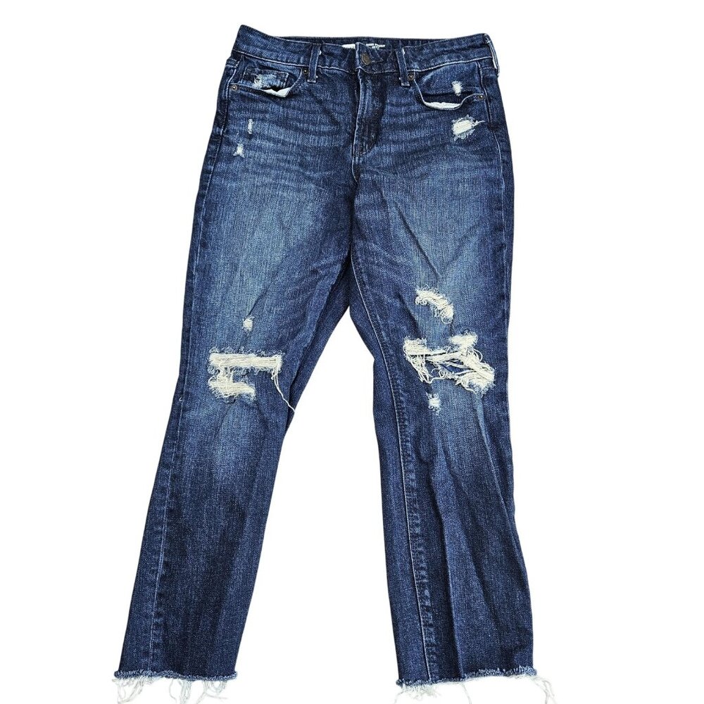 Old Navy Power Straight High Rise Jeans‎ Womens 6 Cropped Distressed Raw Hem